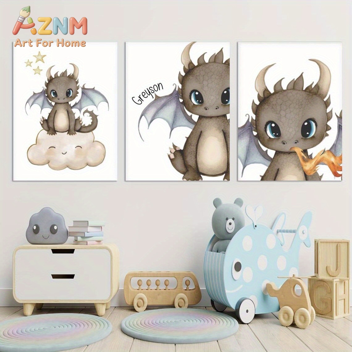 Baby Nursery Prints - AZNM Cute Baby Dragon Canvas Wall