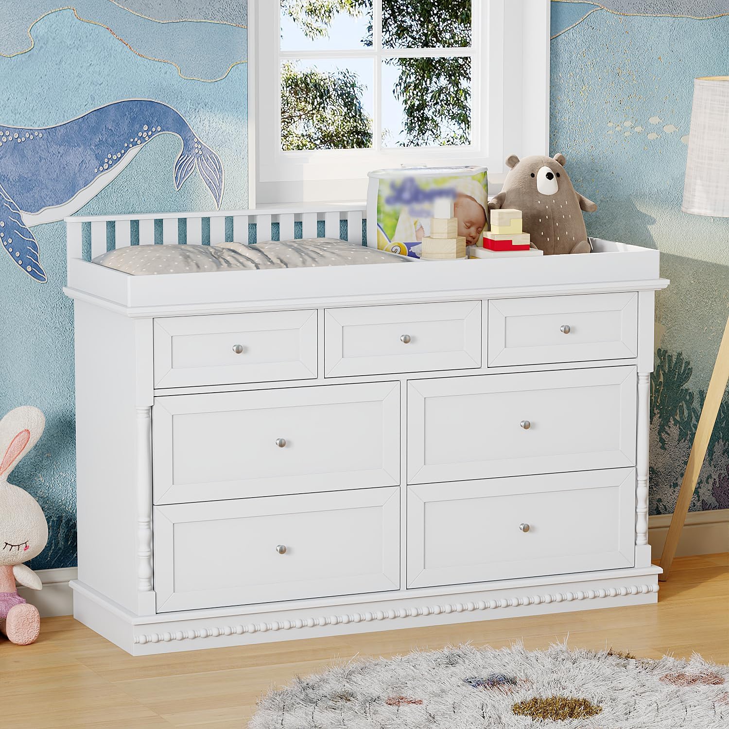 Baby Nursery Dresser Changing Table - 56.5 Inch Baby Changing Table Dresser
