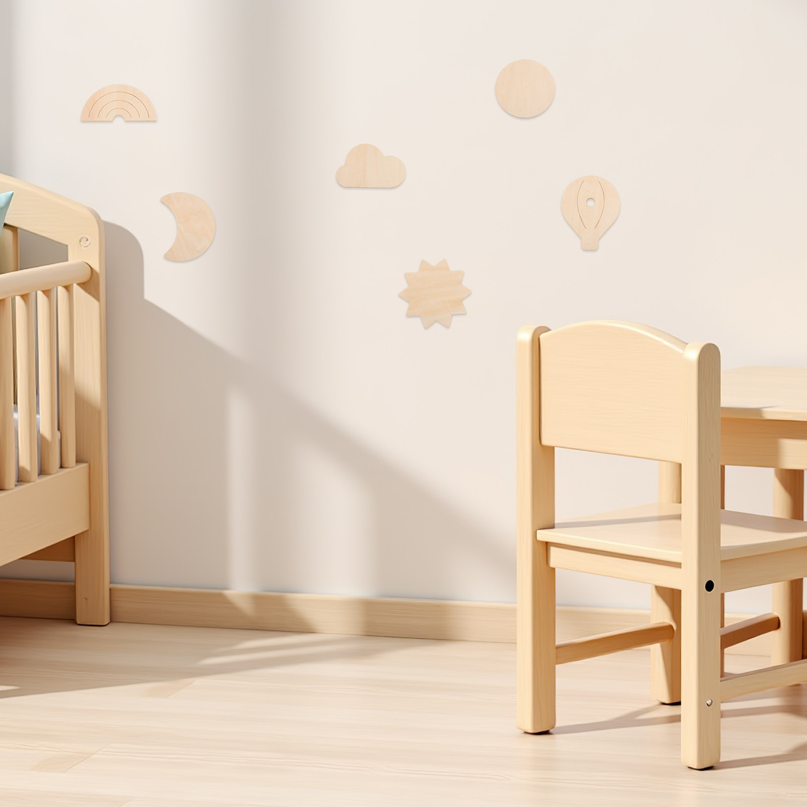 Baby Nursery Hot Air Balloon Theme - 6Pcs Wooden Wall Stickers Sky Theme