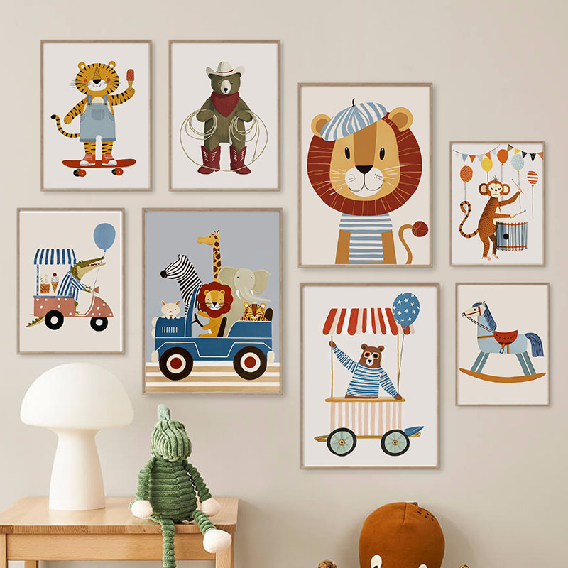 Baby Nursery Animal Pictures - Funny Cartoon Animal Car Balloon Nursery