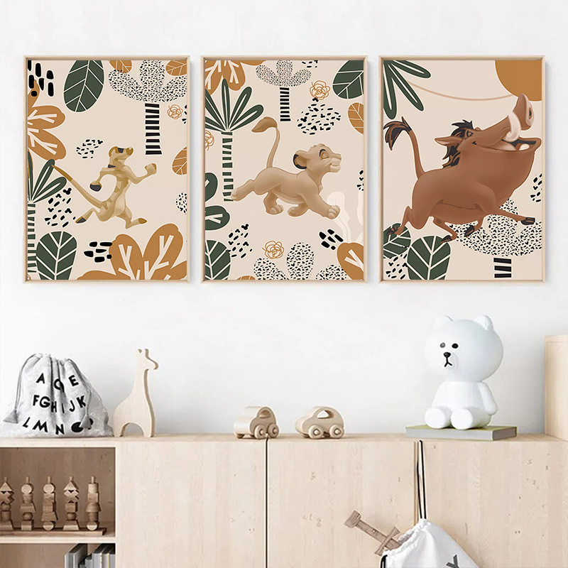 Baby Nursery Animal Pictures - Kid Lion King Boho Posters and