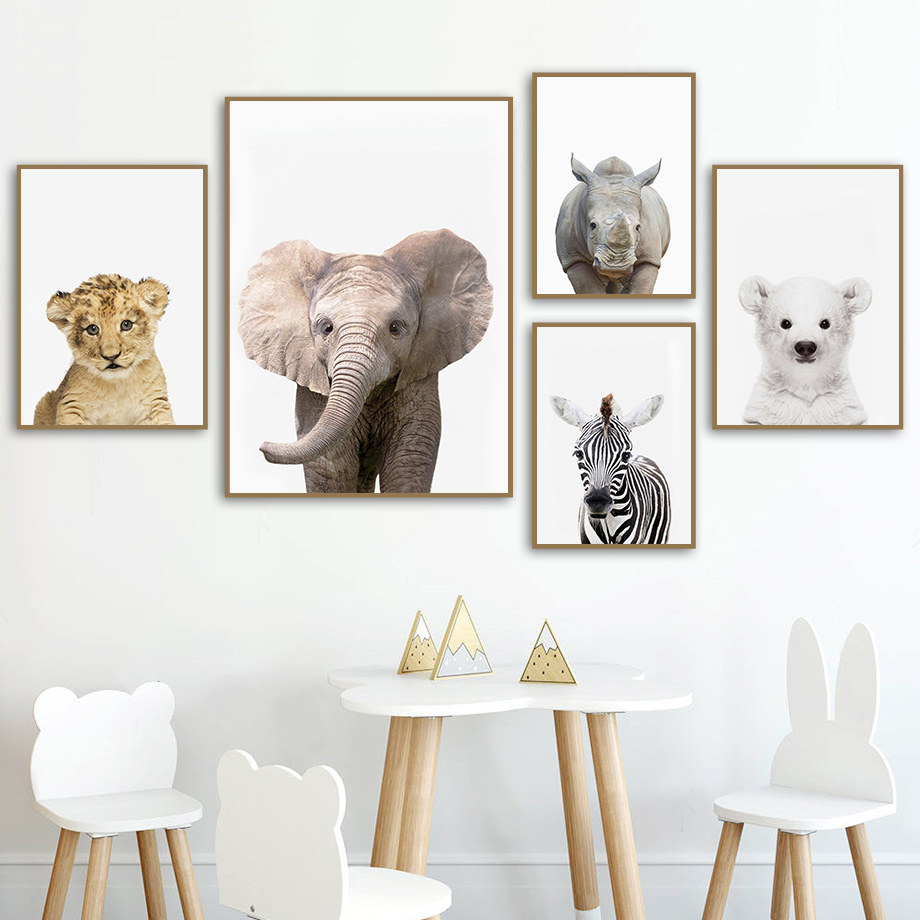 Baby Nursery Zoo Animals - 1pc frameless Canvas Painting Baby Safari