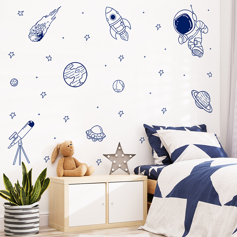 Baby Nursery Needs - Cartoon Universe Astronaut Planet Rocket Wall