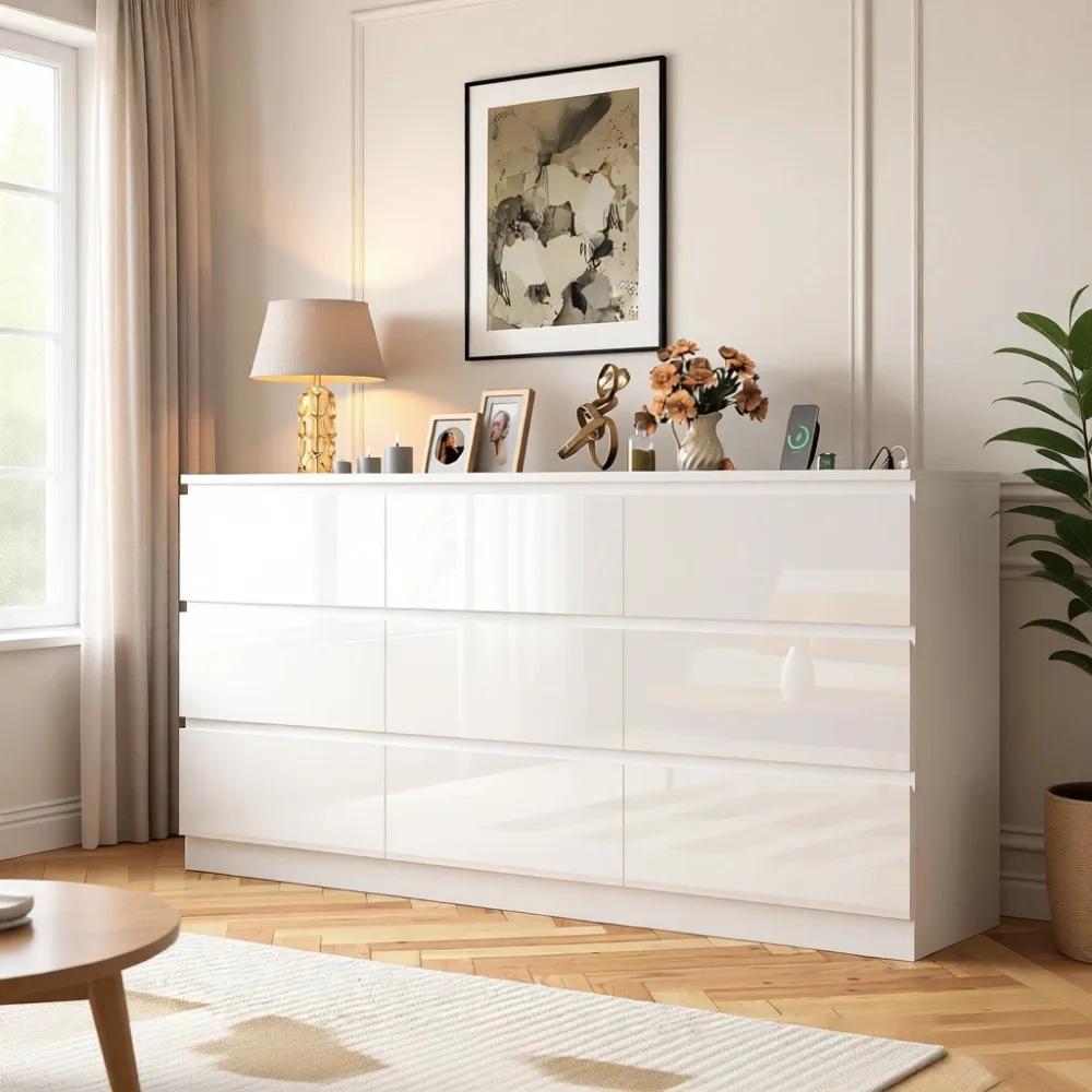 Drawer Dresser White - Large 70 Inch 9 Drawer Dresser