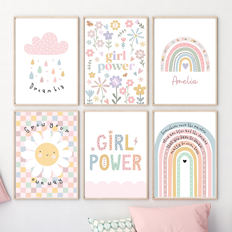 Baby Nursery Prints - Sun Flower Rainbow Cloud Heart Nursery