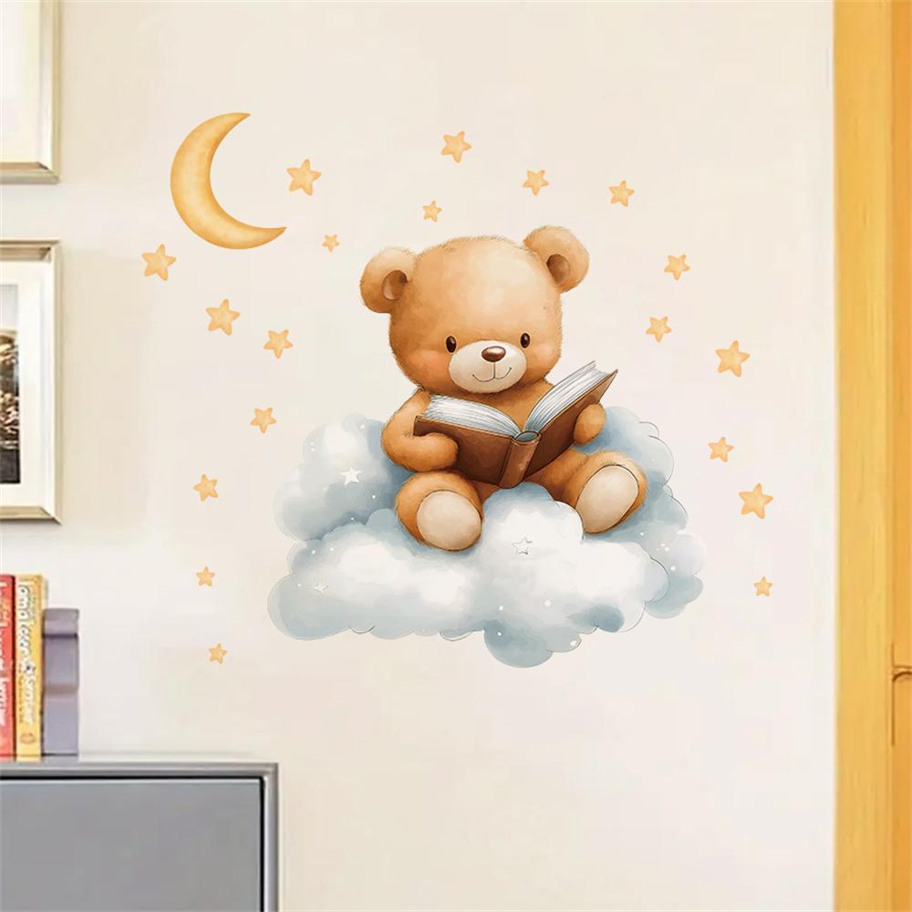 Cute Bear Moon Star Wall Stick - Baby Nursery Wallpaper Girl 评论和价格