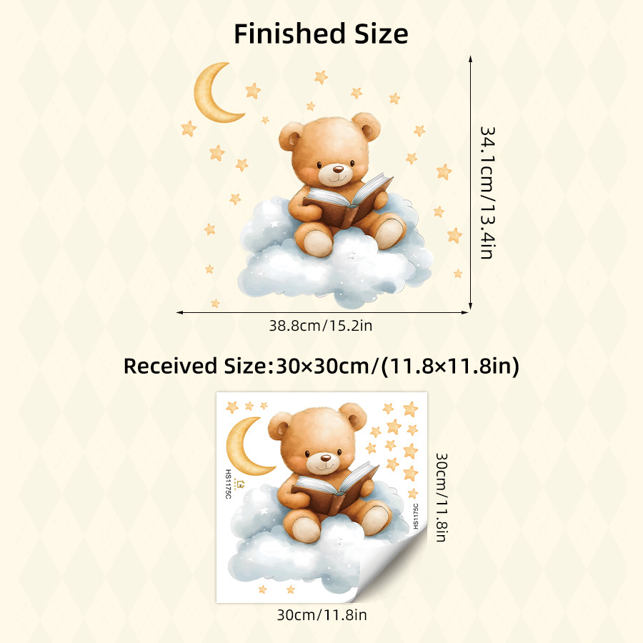 Cute Bear Moon Star Wall Stick - Baby Nursery Wallpaper Girl 评论和价格