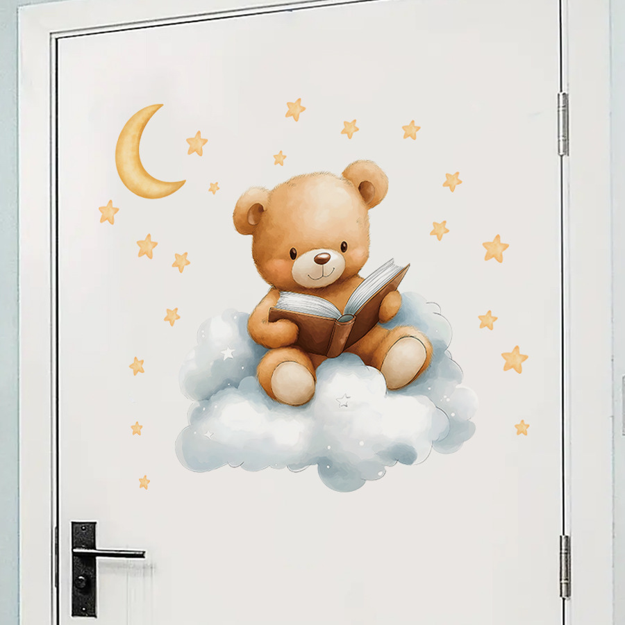 Cute Bear Moon Star Wall Stick - Baby Nursery Wallpaper Girl 评论和价格