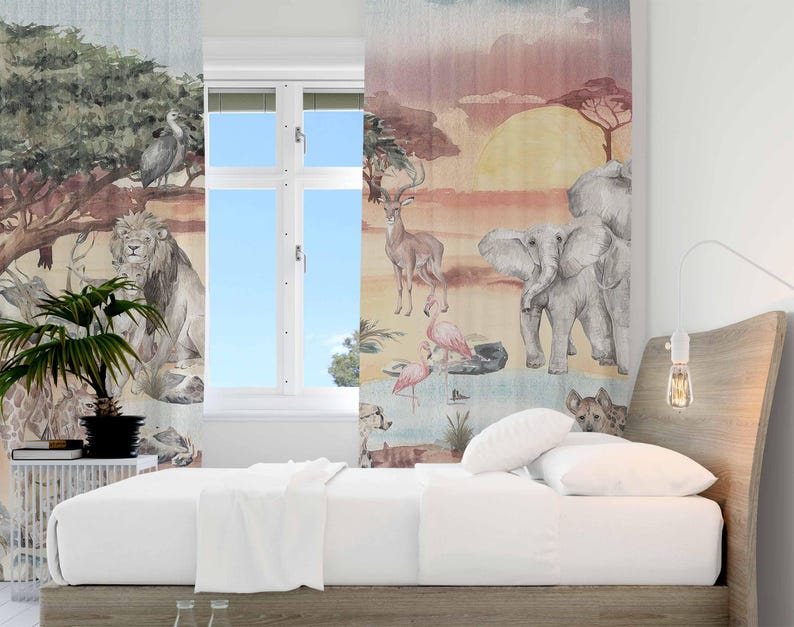 Safari Animals Curtain Kids Be - Baby Nursery Blackout Curtains 评论和价格