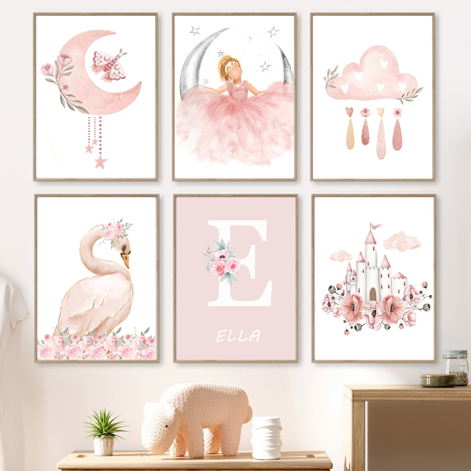 Pink Angel Girl Sun Moon Cloud - Baby Nursery Animal Pictures 评论和价格