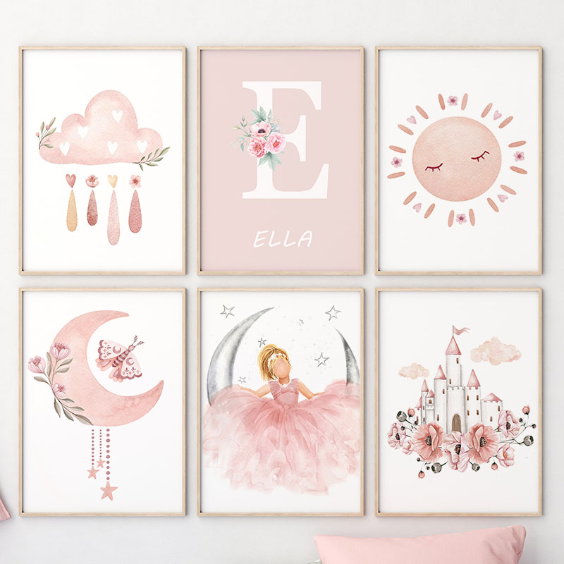 Pink Angel Girl Sun Moon Cloud - Baby Nursery Animal Pictures 评论和价格