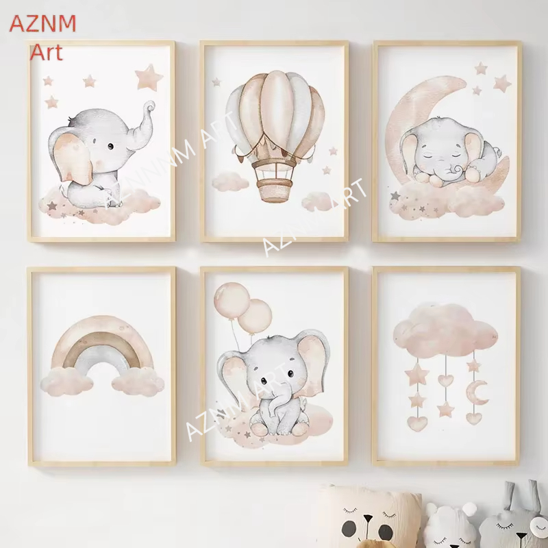 Elephant Balloon Rainbow Moon  - Baby Nursery Prints 评论和价格