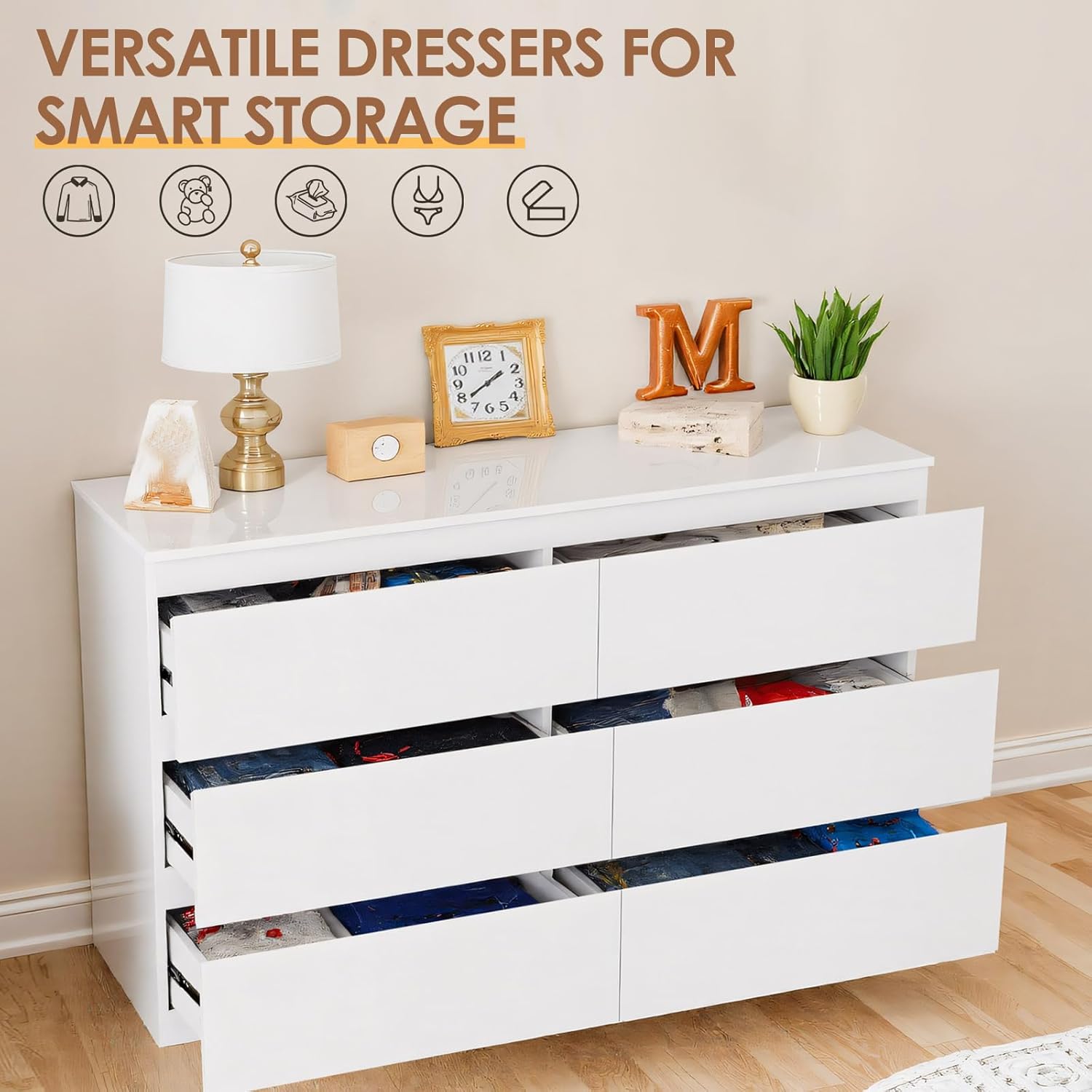 White Wood Dresser for Bedroom - Drawer Dresser White 评论和价格