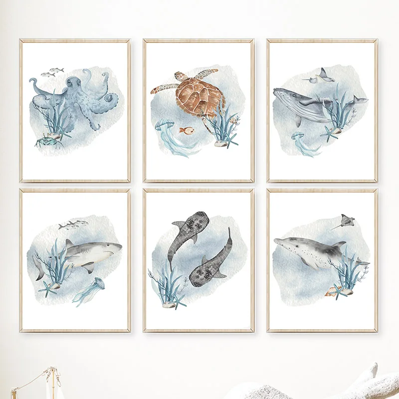 Posters And Prints Whale Fish  - Baby Nursery Animal Pictures 评论和价格