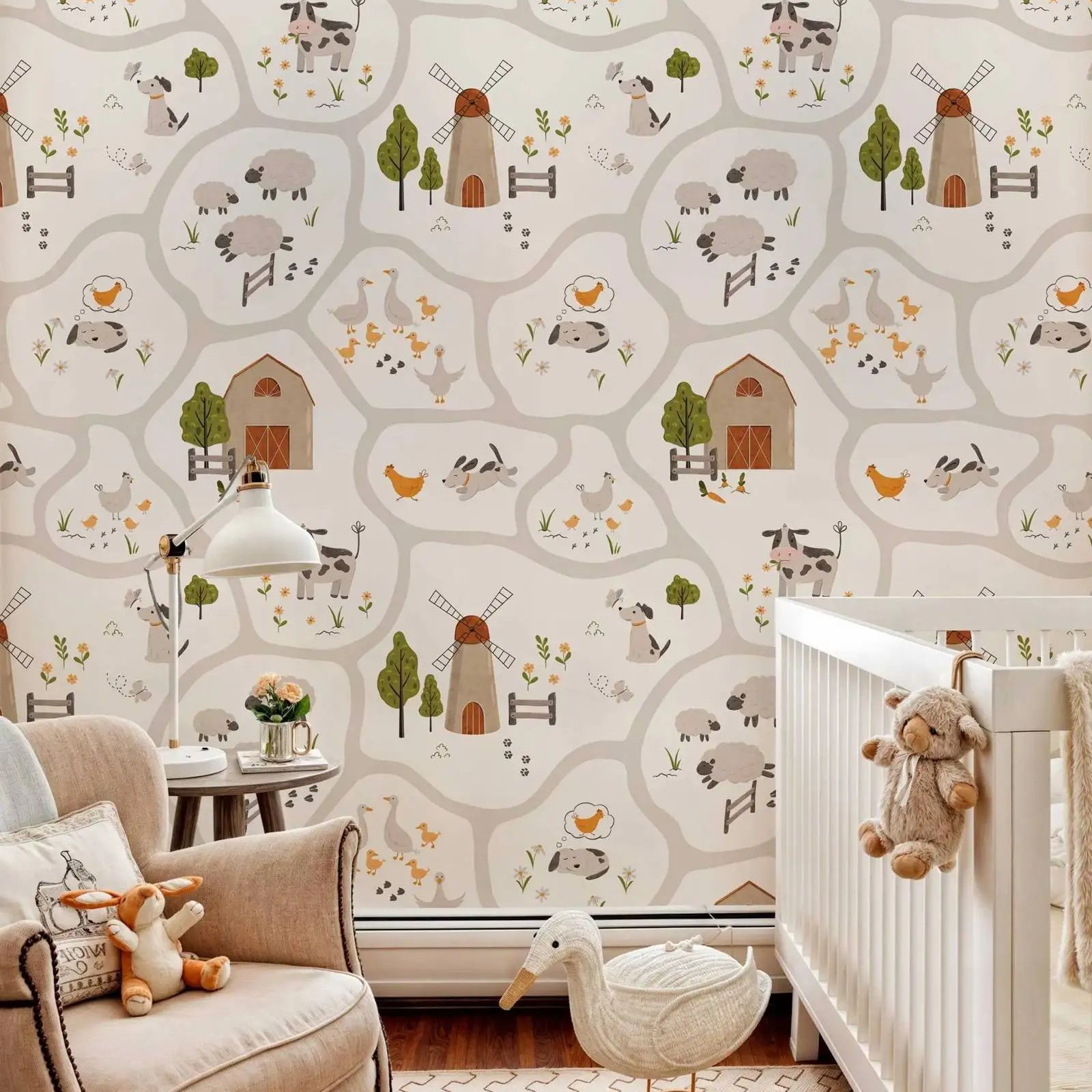 Cute Farm Animals Kids Wallpap - Baby Nursery Water 评论和价格