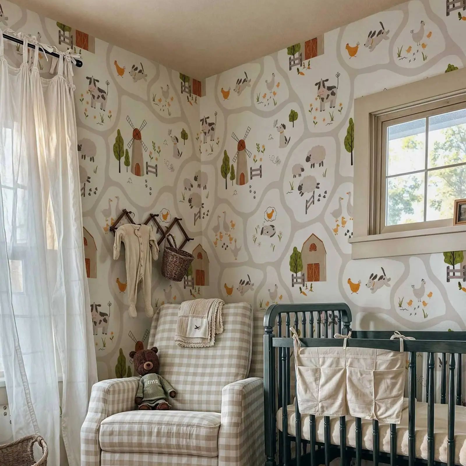 Cute Farm Animals Kids Wallpap - Baby Nursery Water 评论和价格