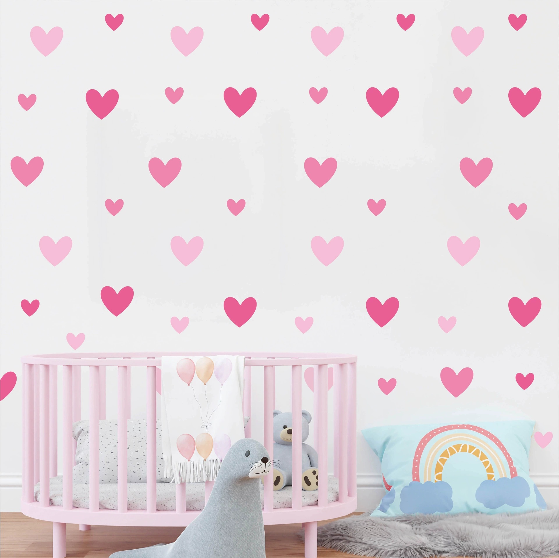 170pcs=10 Sheets Pink Heart Wa - Baby Nursery Wallpaper Girl 评论和价格
