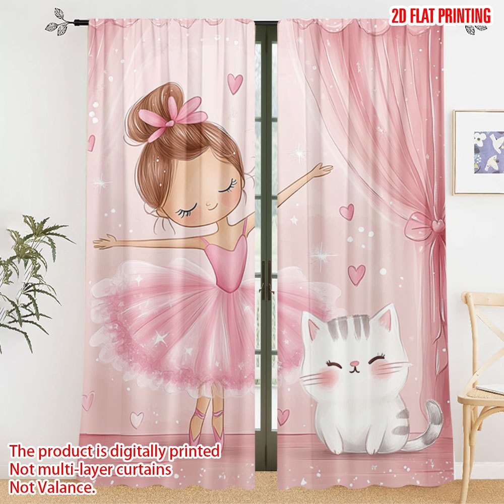 Pink Ballerina and Cat Blackou - Baby Nursery Blackout Curtains 评论和价格