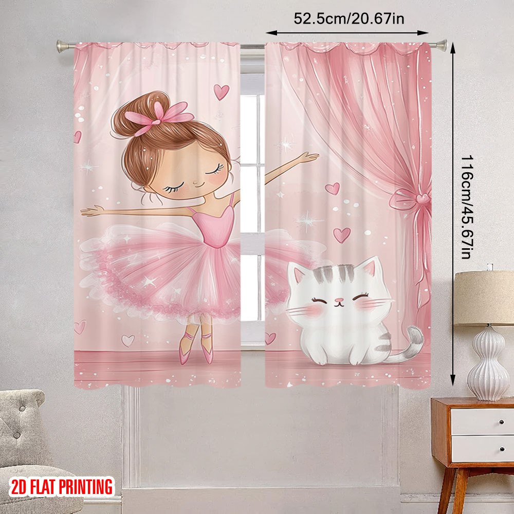 Pink Ballerina and Cat Blackou - Baby Nursery Blackout Curtains 评论和价格