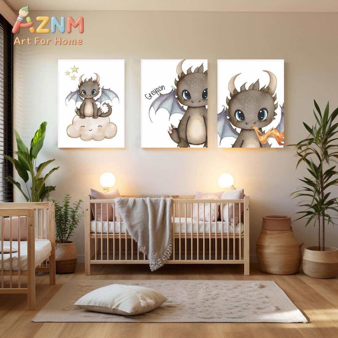 AZNM Cute Baby Dragon Canvas W - Baby Nursery Prints 评论和价格