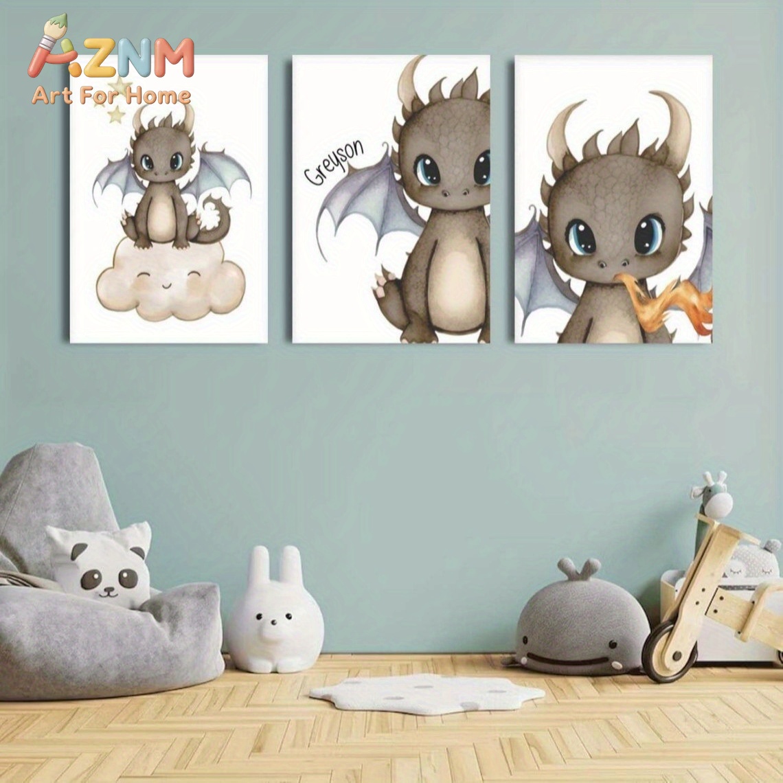 AZNM Cute Baby Dragon Canvas W - Baby Nursery Prints 评论和价格
