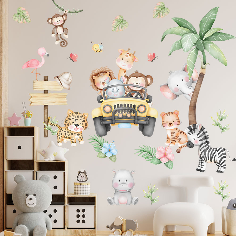 kids room cartoon elephant gir - Baby Nursery Zoo Animals 评论和价格