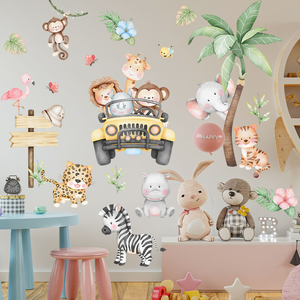 kids room cartoon elephant gir - Baby Nursery Zoo Animals 评论和价格