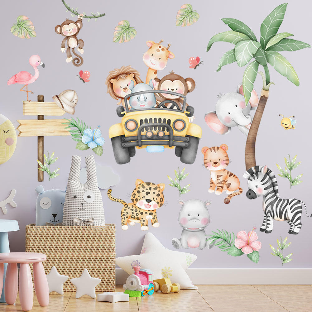 kids room cartoon elephant gir - Baby Nursery Zoo Animals 评论和价格