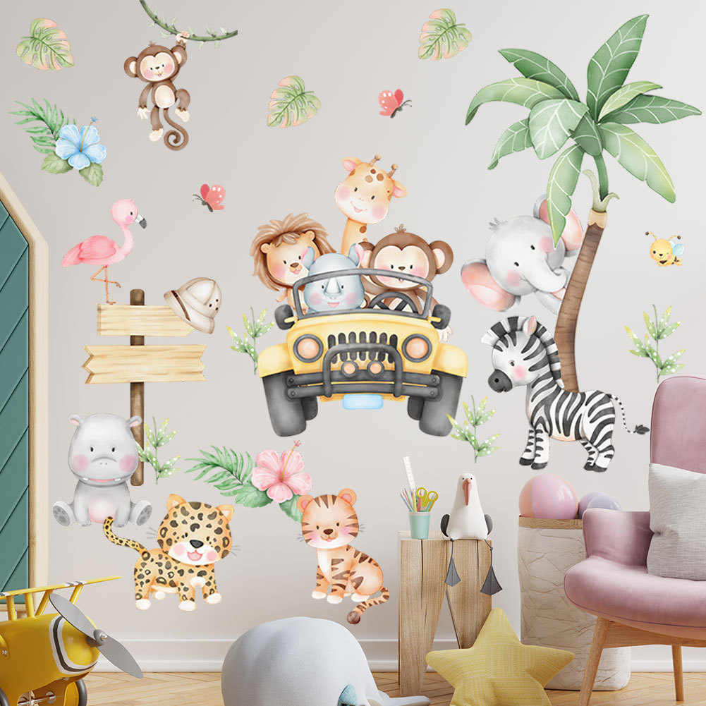 kids room cartoon elephant gir - Baby Nursery Zoo Animals 评论和价格