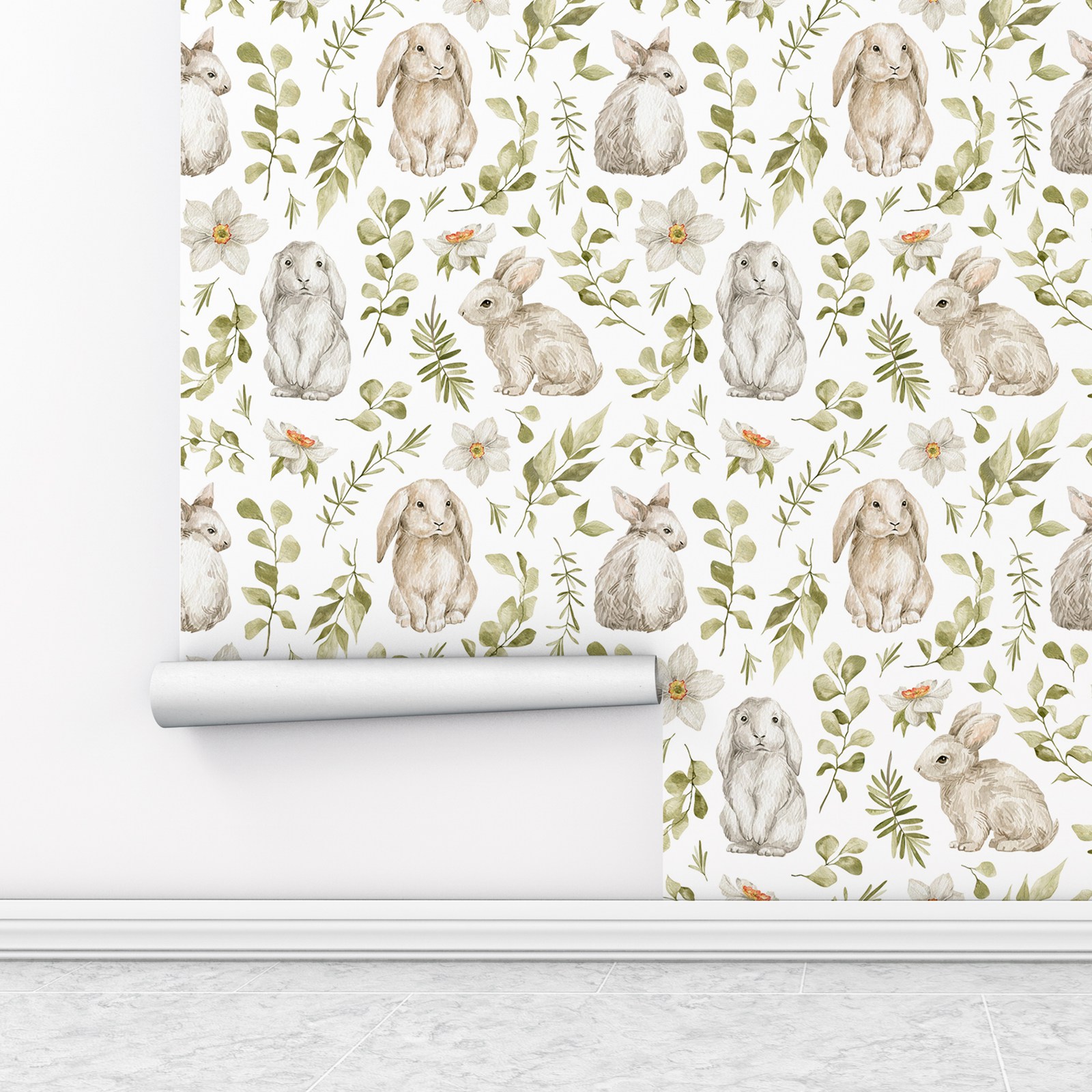 Bunny Wallpaper Kids Room Wall - Baby Nursery Water 评论和价格