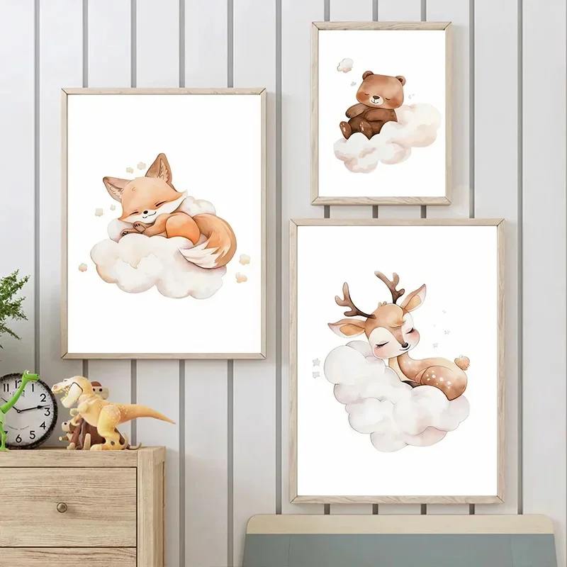 Cartoon Cloud Animal Canvas Pa - Baby Nursery Animal Pictures 评论和价格