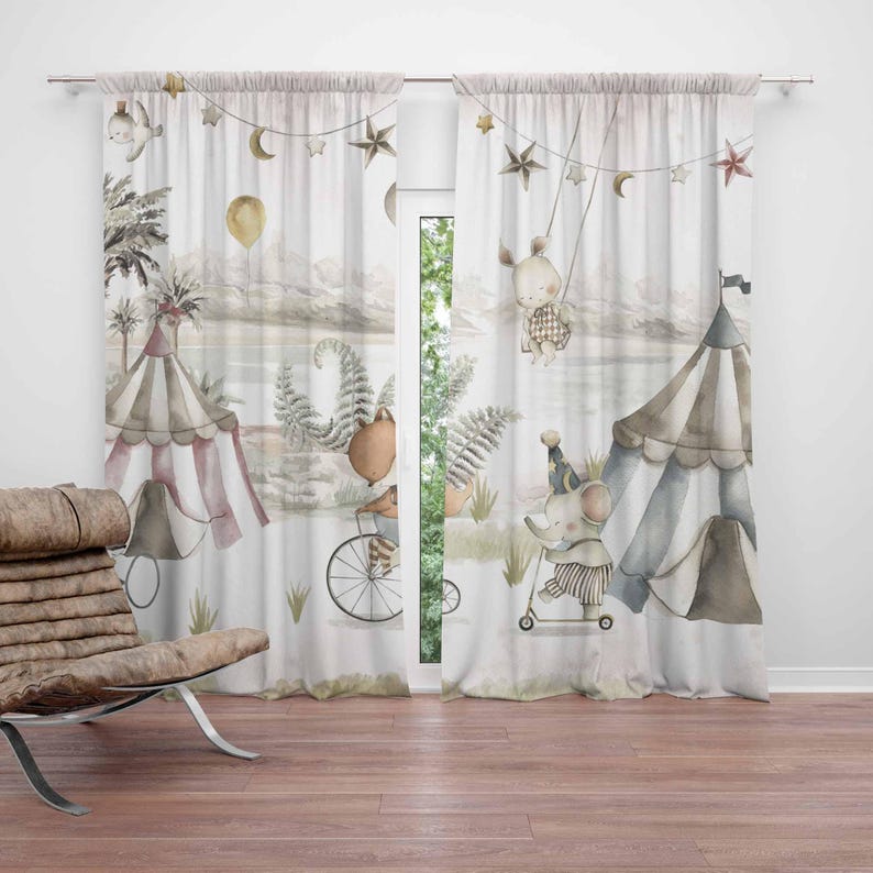 Circus Animals Curtains Kids B - Baby Nursery Blackout Curtains 评论和价格