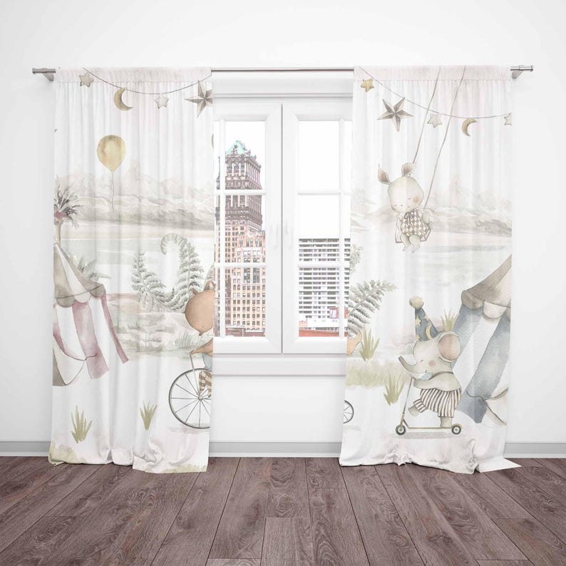 Circus Animals Curtains Kids B - Baby Nursery Blackout Curtains 评论和价格