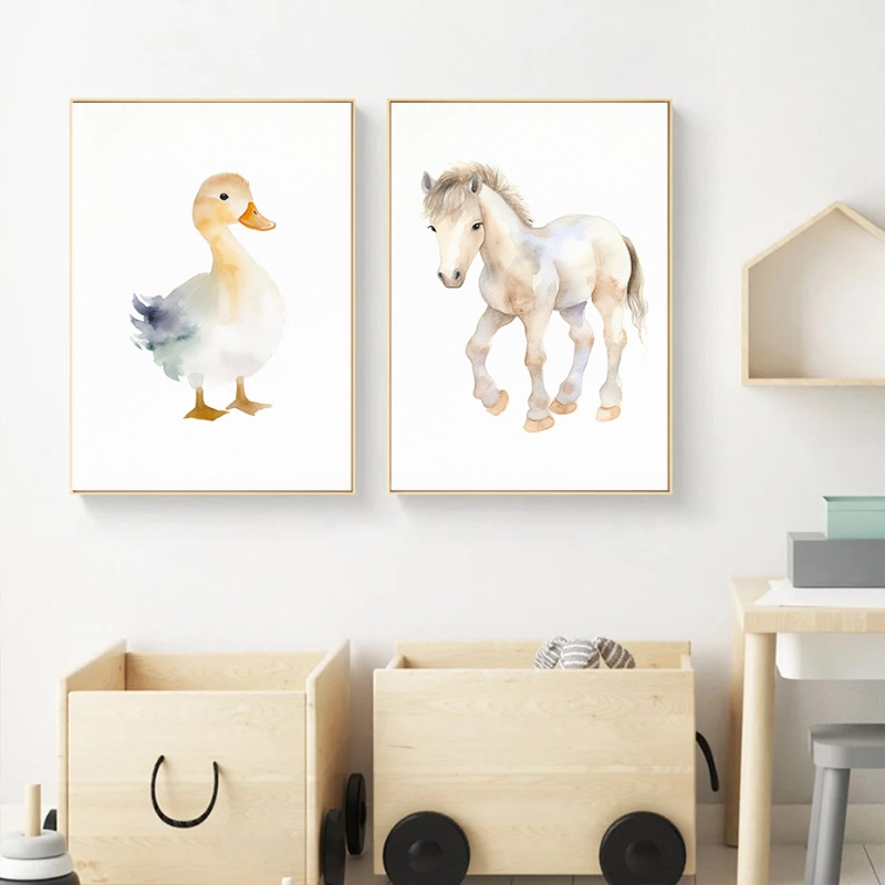 Watercolor Farm Animals Baby H - Baby Nursery Animal Pictures 评论和价格