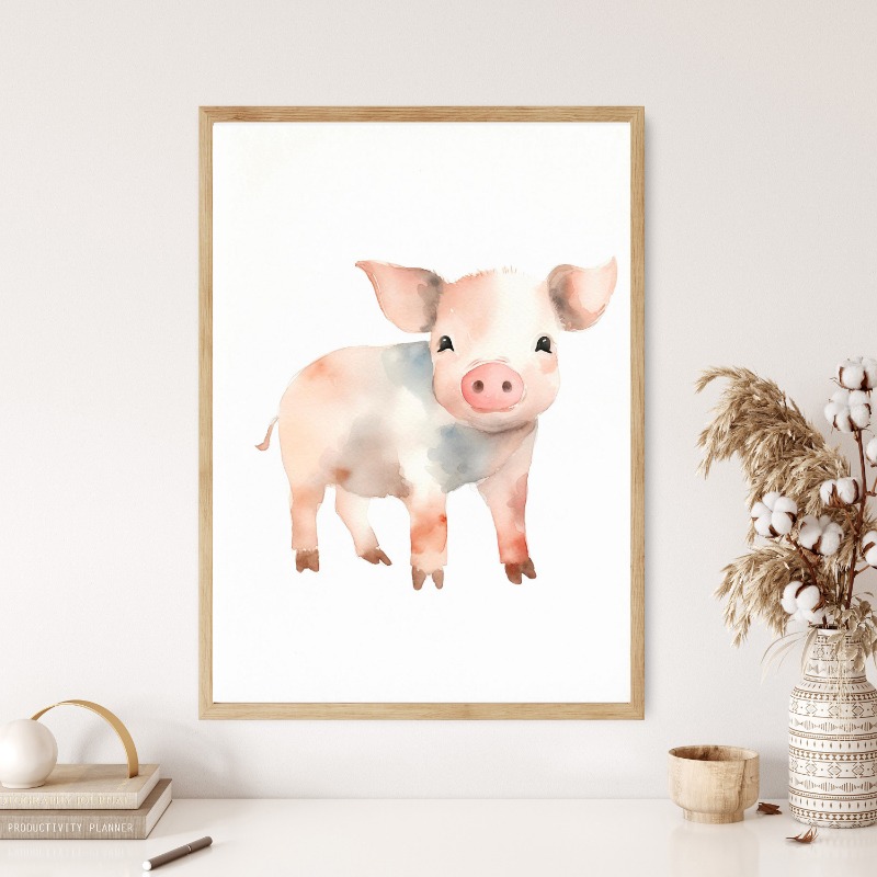 Watercolor Farm Animals Baby H - Baby Nursery Animal Pictures 评论和价格