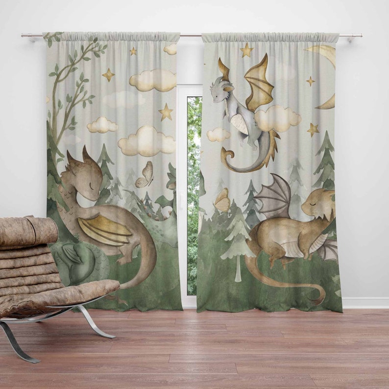 Little Dragon Nursery Curtains - Baby Nursery Blackout Curtains 评论和价格