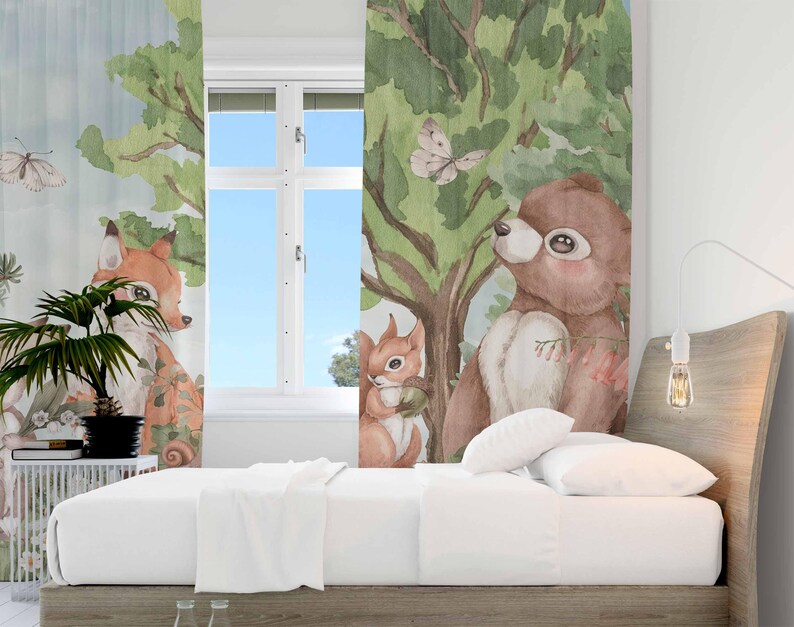 Forest Animals Curtains Kids B - Baby Nursery Blackout Curtains 评论和价格