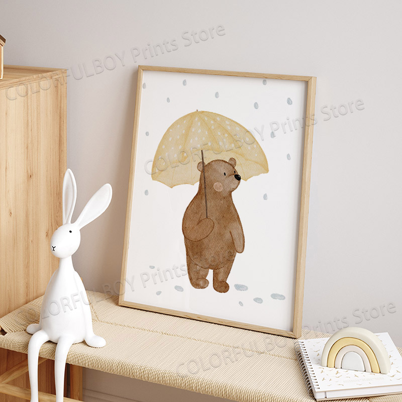 Boho Animals Bear Rabbit Hedge - Baby Nursery Animal Pictures 评论和价格