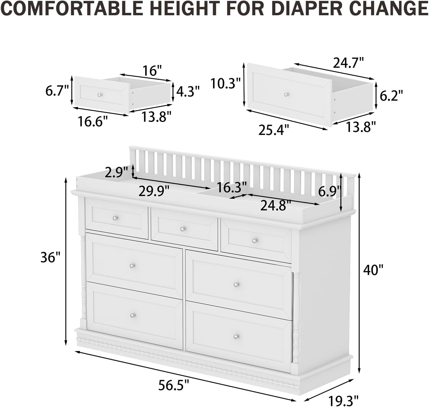 56.5 Inch Baby Changing Table  - Baby Nursery Dresser Changing Table 评论和价格