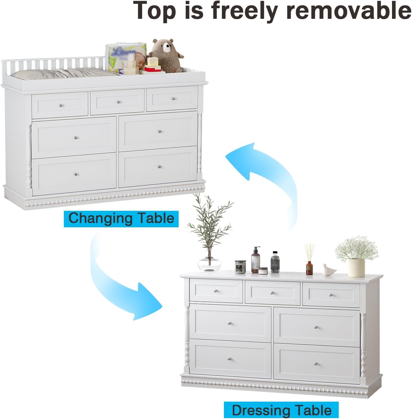 56.5 Inch Baby Changing Table  - Baby Nursery Dresser Changing Table 评论和价格