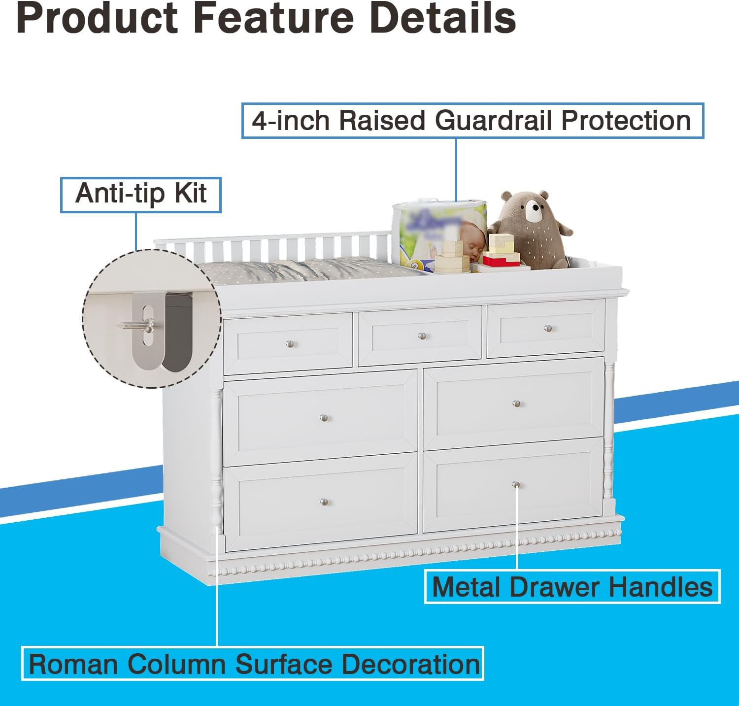 56.5 Inch Baby Changing Table  - Baby Nursery Dresser Changing Table 评论和价格