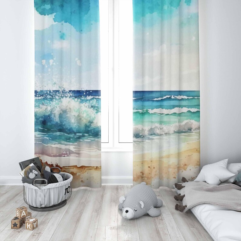 Sea Wave Curtains Ocean Nature - Baby Nursery Blackout Curtains 评论和价格