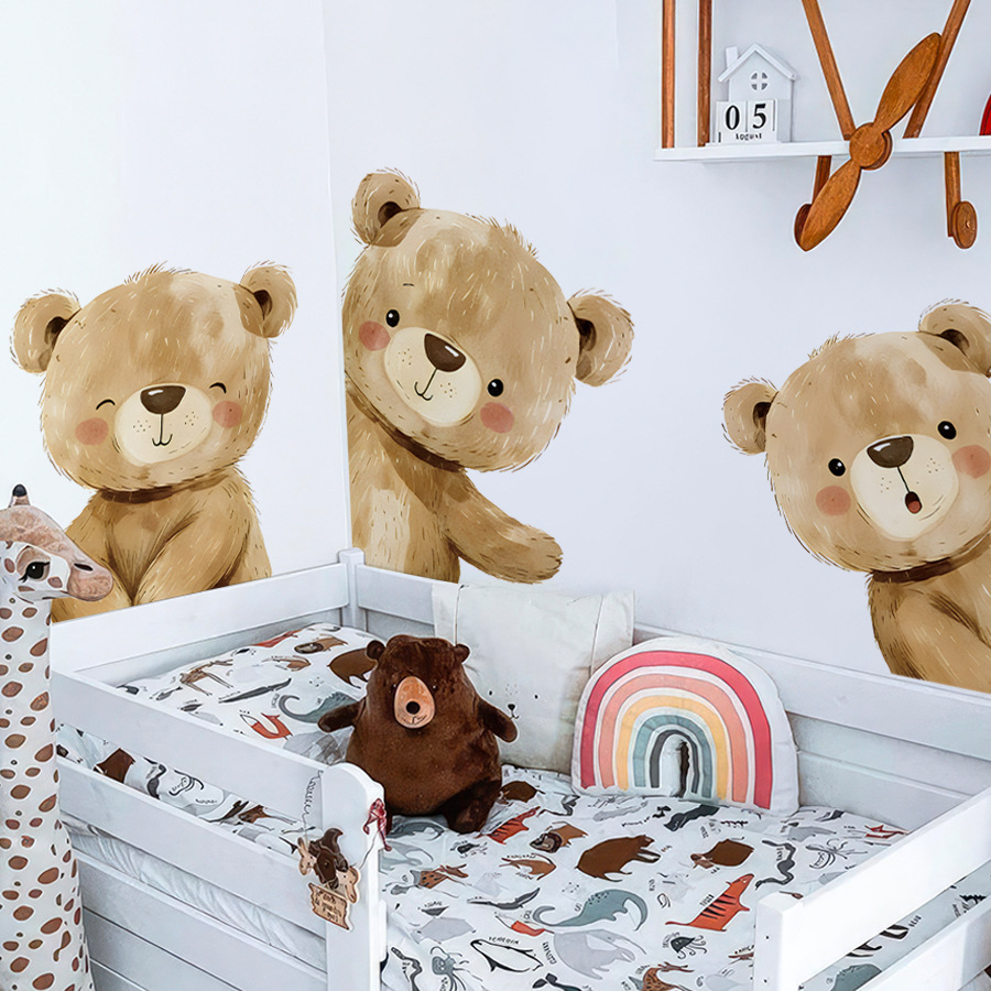Kawaii Cartoon Bear Wall Stick - Baby Nursery Wallpaper Girl 评论和价格