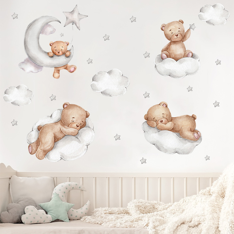 Kawaii Cartoon Bear Wall Stick - Baby Nursery Wallpaper Girl 评论和价格