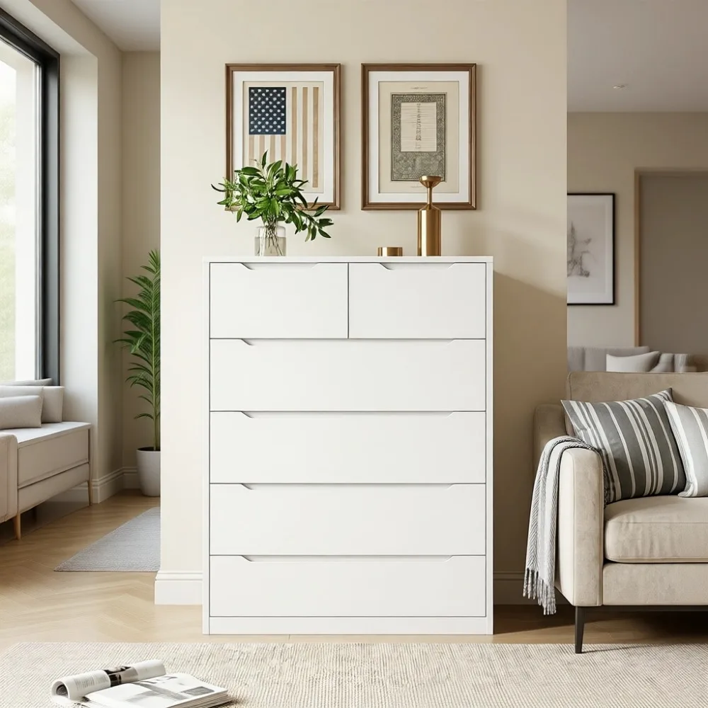 White Dresser with 6 Wood Draw - Drawer Dresser White 评论和价格