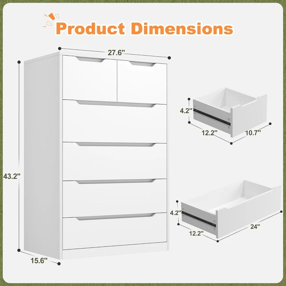 White Dresser with 6 Wood Draw - Drawer Dresser White 评论和价格