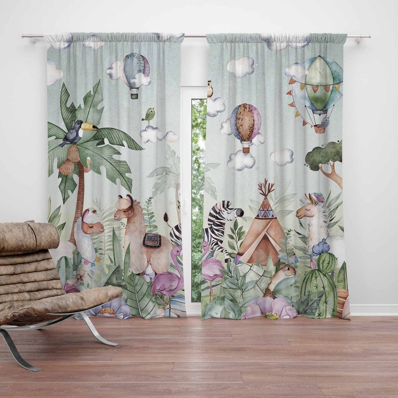 Safari Animals Party Nursery C - Baby Nursery Blackout Curtains 评论和价格