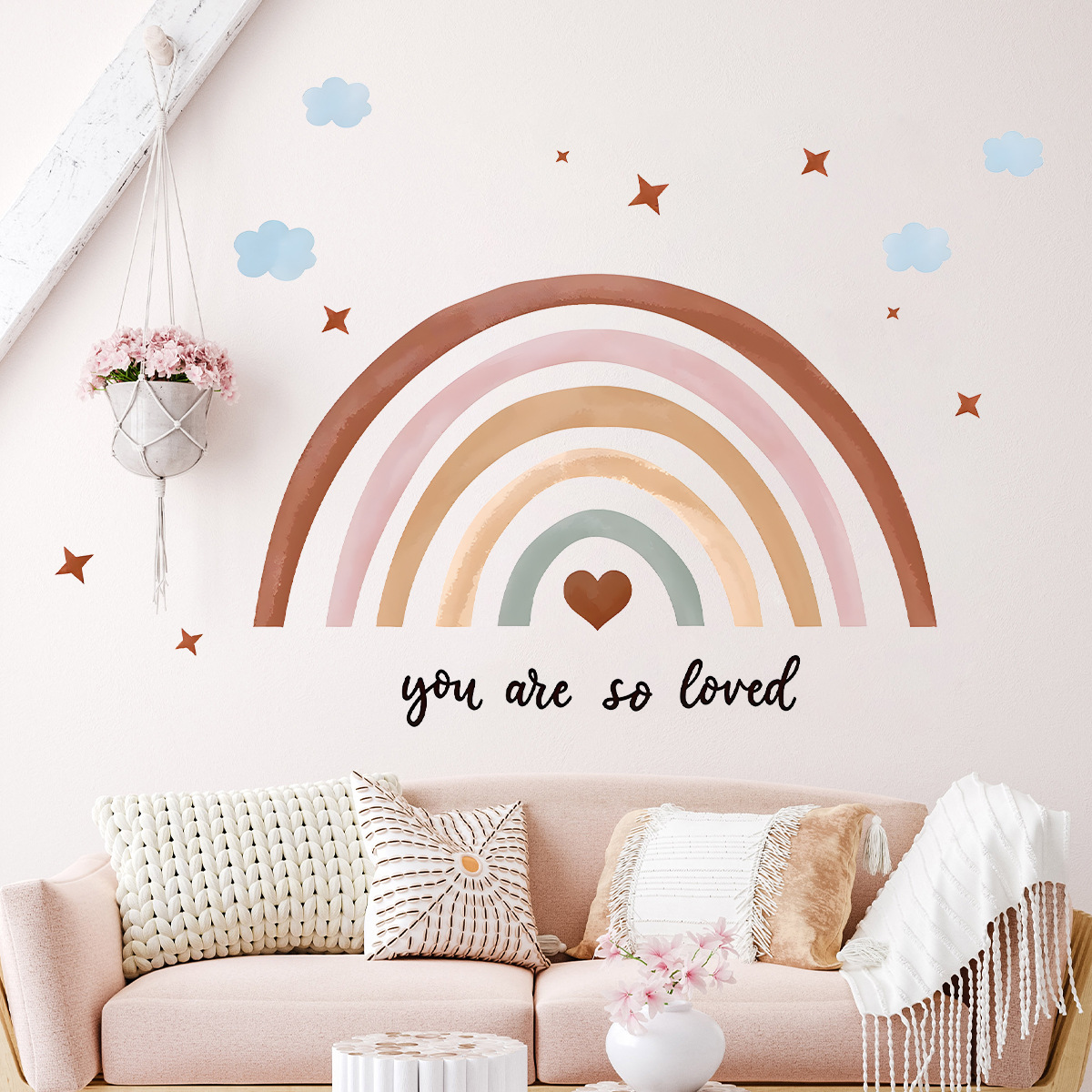 Boho Rainbow Wall Sticker Peel - Baby Nursery Wallpaper Girl 评论和价格