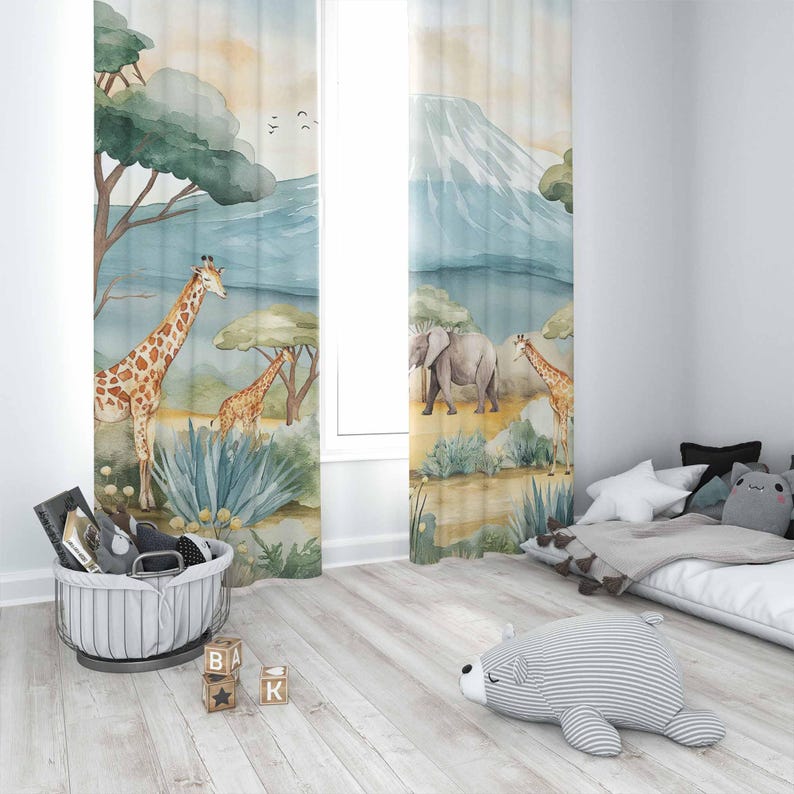 Safari Animals Kids Curtains B - Baby Nursery Blackout Curtains 评论和价格