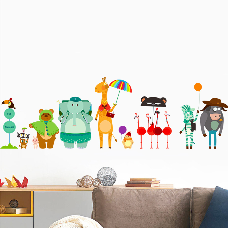 Cartoon Zoo Bus Station Wall S - Baby Nursery Zoo Animals 评论和价格